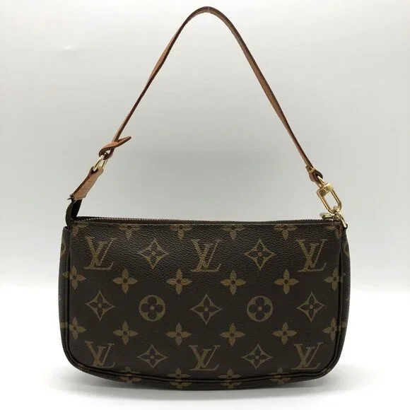 LOUIS VUITTON Authentic Brown Monogram Leather Pochette Mini Bag - Picture 5 of 10